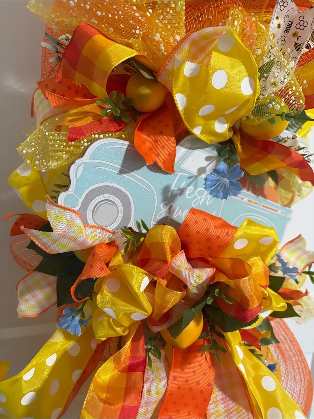 Hand Crafted Yellow, Orange and Blue Summer Harvest Wreath